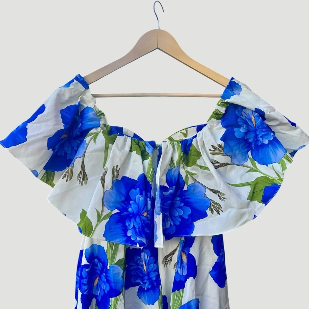 Borgo de Nor Giovanna Blue Floral Off Shoulder Maxi Dress US 2 Wedding Guest - Picture 10 of 14